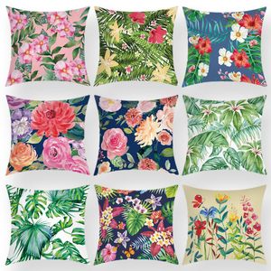 New Style Fale Fleece-Kissenbezug, tropische Pflanzen, Blumen, grünes Blatt, Büro-Sofa-Kissen, Dekokissen