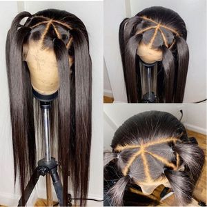 Бразильские прямые парики из натуральных волос с полным фронтом шнурка, предварительно сорванные 360 HD, прозрачные фронтальные парики из кружева для женщин, натуральный черный/коричневый/красный/белый синтетический парик