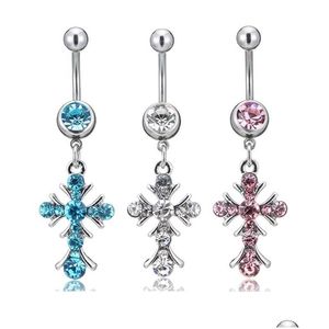 Obigo do botão do umbigo Treça sexy Crystal Cross Of Life Bars Piercing Dreamcatcher Tassel Body Jewelry Drop Deliver