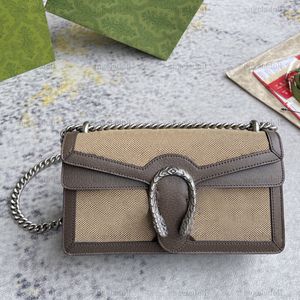 10A Ayna Kaliteli Tasarımcılar Kaplan Kafası Flap Çanta 25cm Bayan Kanvas Çanta Jumbo Harfler Kahverengi Deri Döşeme Çanta Crossbody Omuz Kutulu Gümüş Zincir Çanta