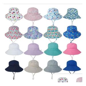 Caps Hats Baby Bucket Cap Kids Sun Fisher Round Top Wide Brim Fisherman Hat Boys Girls Summer Beach Casual Children Gift Fashion A Dhtx5