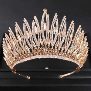 Outros acessórios de moda Luxury Crystal Gold Color Big Crown Tiara Queen Women Women Beauty Prom Crowns Tiaras Wedding Bridal Hair Jewelry Accessori J230525