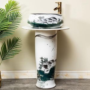 Раковина ванной комнаты с ручной нарисованной арт-керамический бассейн домашний колонна тип Washbasin Wash Interblatform