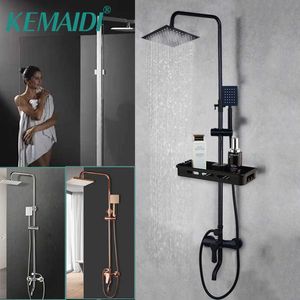 Bathroom Shower Sets KEMAIDI Matte Black Bathroom Shower Set Rain Shower Head Bath Shower Mixer with Hand Shower Faucet Rainfall Chrome Shower Tap G230525