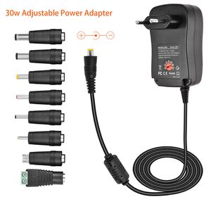 30W Adjustable DC Power Supply with Multiple DC Plugs and Wide Voltage Range - EU/US/UK Plug