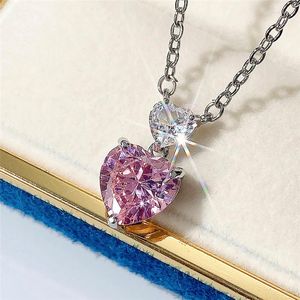 Pendant Necklaces Romantic Double Heart Crystal Necklace For Women With Pink Zirconia Stone Wedding Fashion Lovers Jewelry Gifts