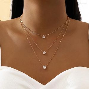 Chains Fashion Simple Multi-layer Five-pointed Star Love Water Drop Pendant Retro Necklace Collarbone Chain Jewelry For Women