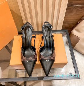 2023 Самые популярные сандалии монограммы насосы накачки шпильки Slingback коричневые кожаные пледа парижские тапочки сексуальные туфли для вечеринок