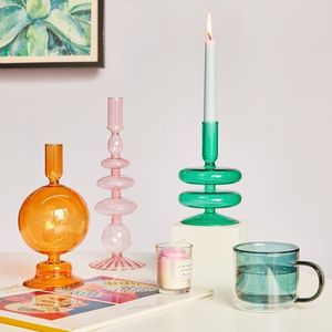 Candle Holders Floriddle Taper Candle Holders Glass Candlesticks for Home Wedding Room Decoration Party Glass Vase Table Bookshelf 230525