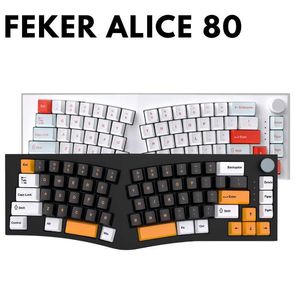 Klavyeler Feker Alice 80 Alice80 Ergonomi Mekanik Klavye RGB Güney/Kuzey Yüzey Işık Sıcak Takas Tri-Mode düğmesi anahtarı KEYFAP KİT G230525