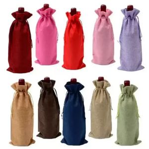 Linen Drawstring şarap çantaları toz geçirmez şarap şişesi kapaklar ambalaj çantası şampanya poşetleri parti hediye sargısı Noel dekorasyonu FY5300