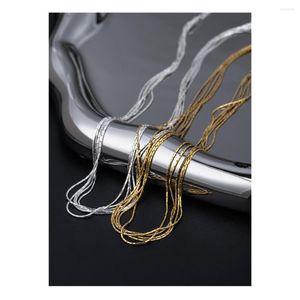 Zincirler S925 Gümüş Saten Kolye Retro Işık Lüks Moda Çok Katmanlı INS Stil Basit Klavikül Zinciri Toptan