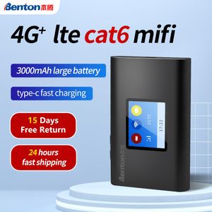 Yönlendiriciler Benton M100 CAT 6 4G+ WiFi Kablosuz Yönlendirici 300Mbps LTE Taşınabilir WiFi Hotspot 5G Mifi Kilit Açma Typec Hızlı Şarj 3000 MAH Pil