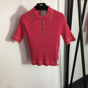 513 L 2023 Summer Swaters Женский пуловер -свитер Черный полосатый лацкарный шейный бренд с коротким рукавом и тот же стиль женщин 20233149