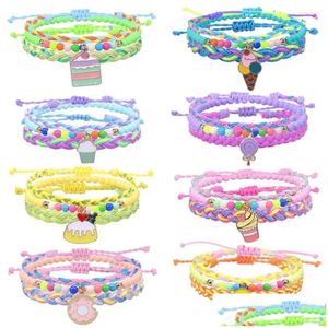 Chain Link Bracelets 3Pcs/Set Bohemian Mtilayer Thread Bracelet Handmade Boho String Colorf Cord Woven Braided Friendship Adjusatabl Dhqgh