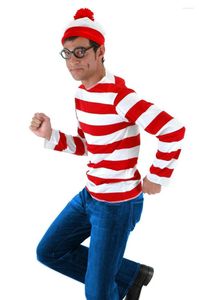 Erkek Hoodies Waldo Nerede Kırmızı Beyaz Stripes Gömlek Şapka Gözleri Cosplay Hoodie Yetişkin Erkekler Cadılar Bayramı