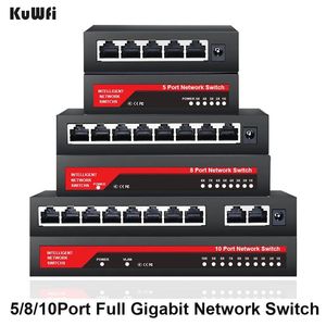 Anahtarlar Kuwfi Gigabit Network Switch 1000Mbps Ethernet Switch 5/8/10 Port RJ45 LAN Hub Masaüstü Office Yurt Evi için Hızlı Anahtar