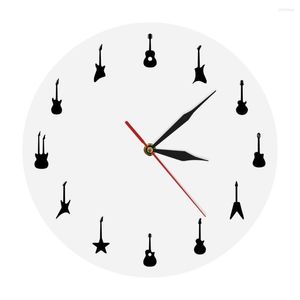 Duvar Saatleri Müzik Enstrüman Teması Farklı Gitar Silhouette Saat 12 
