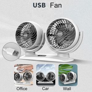Gadgets USB 5V Taşınabilir Çift Kafa Fan Hava Fan Arabası Klima Güçlü 360 Derece Soğutucu Araba 3 Dişliler Araç Masaüstü Fan