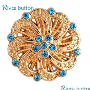 Braccialetti Charm Wholesale D03311 RIVCA Gold Snap Button 8 Color Est Rhinestone 18mm in pelle di placcatura sier antica per le donne Drop Deli Dh9ma