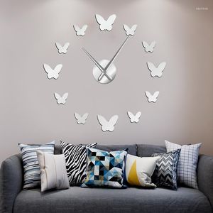 Relógios de parede 2023 3d Big Acrylic Mirror Clock Diy Quartz Watch Still Life Butterfly Home Decoration Sala de estar Adesivos