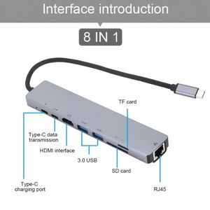 İstasyonlar USB C HUB 8 1 Tip C 3.1 ila 4K HDMI Uyumlu Adaptör Okuyucu PD Hızlı Şarj Thunderbolt 3 USB Dock Macbook Pro için