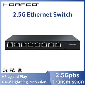 Переключатели Horaco 2.5G Ethernet Switch 2.5GBASET 8 PORT 5 PORT RJ45 FUNLENT PLACK и воспроизведение сетевого переключателя на рабочем столе 80G.