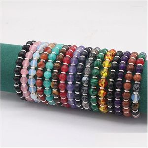 Strand de miçanga 16 cores esferas de pedra preciosa natural Bracelets esticados misturam pedra redonda e espaçadores de serrais GB022 Drop Delivery Jewelry Dhxz8