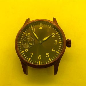 Наручительные часы 42 мм мужчина ручной панель для часовых часов бронзовый корпус сапфировый стеклянный стерильный циферблат