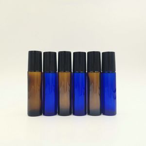 10ml (1/3oz) Amber, Berrak ve Mavi Kalın Cam Rulo Esansiyel Yağ Üzerinde Boş Parfum Şişeler Paslanmaz Çelik Silindir Top DH9711