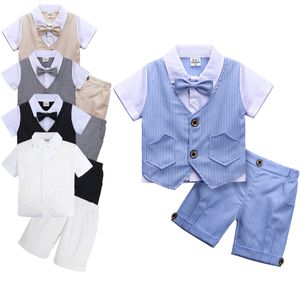 Suits Bebek Erkek Giyim Seti Bebek Beyefendi Kıyafet Top Şort Vaftiz Düğün Doğum Günü Hediye Kostümü 2pcs Çocuk Yaz Giysileri Takımları 230526