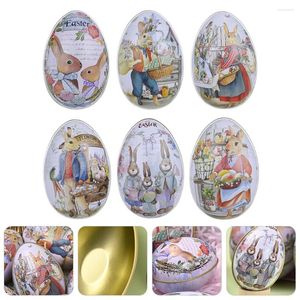Hediye sargısı 6 adet yumurta şeklindeki teneke kutu banyosu yaratıcı yumurta yay süslemeleri Paskalya çikolata boş dolgu yumurtası