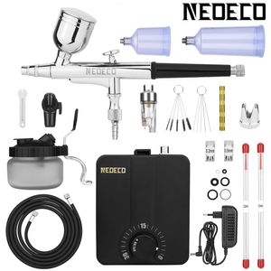 Spray Guns Dual-Action Airbrush Kit with 30PSI High-Pressure Auto Stop Stepless Control Compressor Kit for Painting Model Makeup Nail 230526