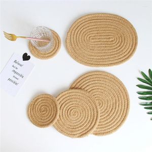Table Mats Japanese Style Jute Placemat Hand-woven Cotton Rope Dining Mat Insulation Pad Disc Bowl Pads Pot Holder Drink Cup
