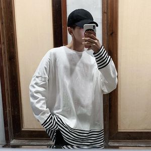 T-shirt da uomo 2023 Modelli primaverili ed estivi Versione coreana della tendenza Camicia a maniche lunghe con cuciture a righe giovanili allentate casuali Harajuku