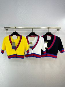 521 L 2023 Summer Swaters Женский пуловер -свитер Черный белый полосатый v nece brand с коротким рукавом и тот же стиль женский Weilank778