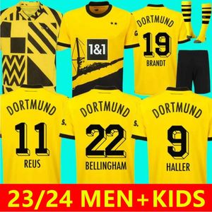 Haller Futbol Formaları 23 24 Futbol Gömlek Reus Reyna Dortmund Neongelb Bellingham Hummels Brandt Witsel Erkek Çocuk Kiti Maillot de Foot 2023 2024 Tüm Siyah Özel