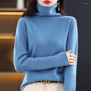 Kadın Sweaters Merino Pure Yün Örgü Sweater Kadın Yüksek Boyun Kazançası Kaşmir Sıradan Uzun kollu Gevşek Top 2023 Sonbahar/Kış