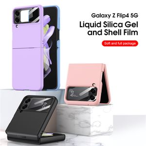Lüks Sıvı Silikon Jel Vogue Samsung Galaxy Katlama Z Flip4 5G Dayanıklı ince tam koruyucu yumuşak tampon düz renkli membran kat kabuğu anti-düşme