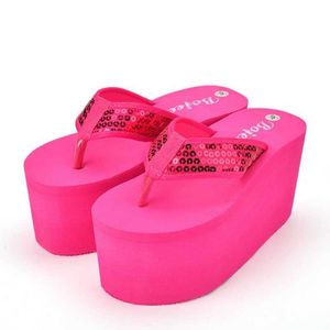 Sandal kadın plaj flip floplar yaz süper yüksek ayakkabılar kadın slip üzerinde kama sandalet bling stil kadın moda slaytlar sh041101 a0602