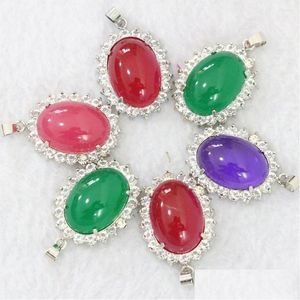 Подвесные ожерелья чары 26x32 мм овальный зеленый красный пурпурный натуральный камень