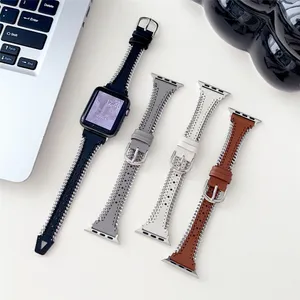 Apple Watch Serisi için Moda El Zinciri Deri Bant 8 7 6 41mm 45mm Strap Paslanmaz İzleme Bilezik 38 40 44mm 49mm Bant Aksesuarları