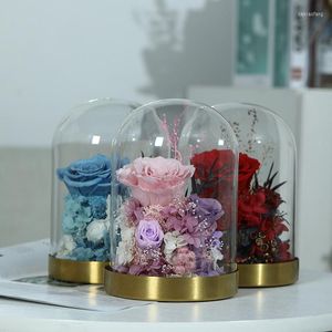 Fiori decorativi Fiori secchi Micro-paesaggio Mazzo di rose 2023 Regalo di San Valentino Eternal Pink/Blue Home Decore