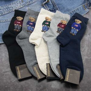 Мужские носки, смешанные 5 цветов, хлопковые осенние дышащие носки для скейтборда Happy, мужские зимние мультяшные медведи, средняя трубка для рождественского подарка A1