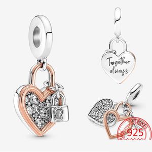 Charms 925 Sterling Sier Gül Altın Kalp Asma Kilit Çift Cazibe Pandora Yılan Bilezik Diy Takı Kız Hediye Yapma Damlası Teslimat Dhznq