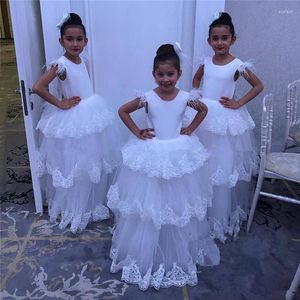Kız elbise beyaz dantel tüy çiçek elbise kabarık tül küçük prenses düğün çocuk kıyafetleri ilk cemaat