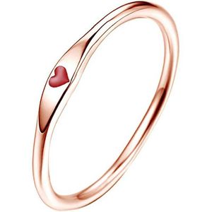 Полоса кольца Huitan Black/Red Heart Emamel Cring для девочек серебряный цвет/цвет розового золота.
