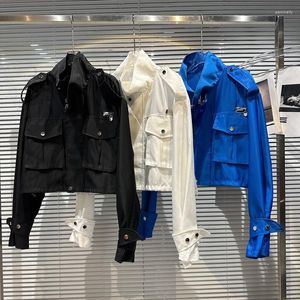 Kadın Ceketleri Hazırlık 2023 Bahar Koleksiyonu Uzun Kollu Stand Yakası Metal Pembe Çift Cepler Kısa Ceket Kadın GH690