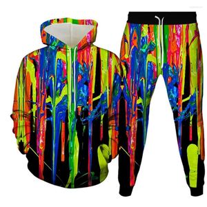 Erkekler Trailtsits Erkekler Moda Trailsuit Renkli Barış işareti boya yaprağı desen Baskı Unisex Sportwear Giyim Hoodies Pantolon 2pcsset