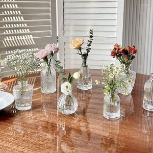 Vases Ins mini vaso de flores de vidro com gravação retro transparente hidroponia planta ornamentos de mesa de casamento decoração de casa decoração